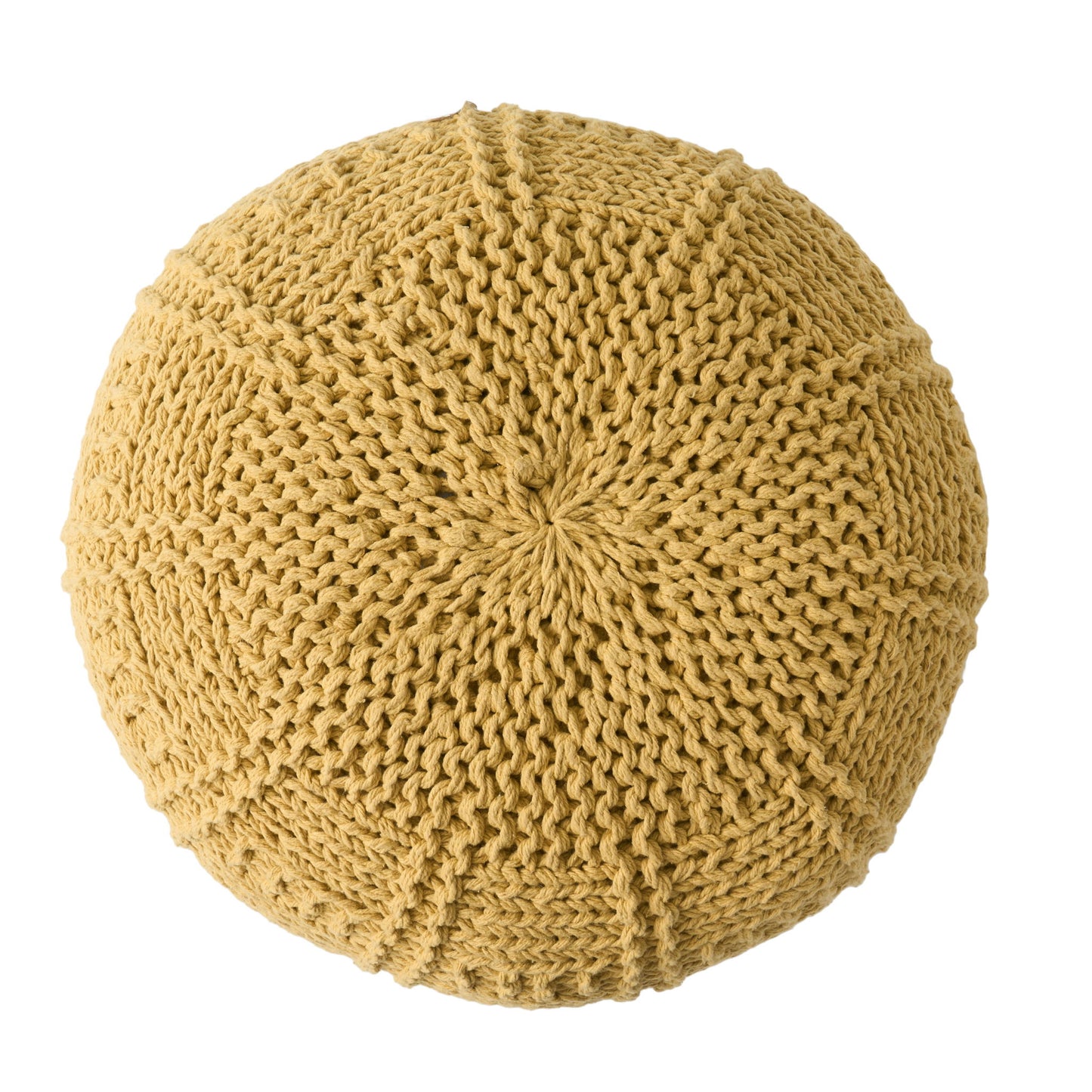 Yuny - Knitted Cotton Round Pouf With Modern Design - Yellow