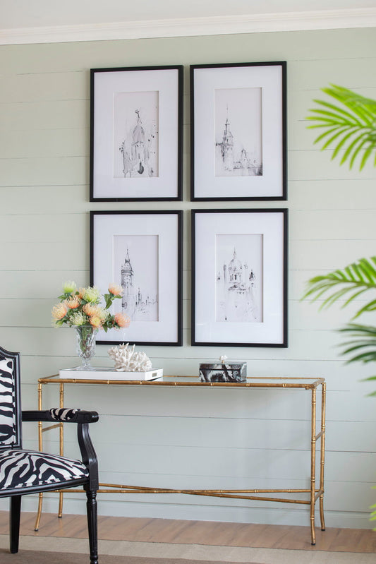 Architecture Wall Art Prints, Home Decor Art For Living Room Dining Room Entryway (Set of 4) - White / Black