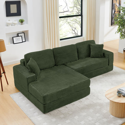 Modern Minimalist L Shape Modular Sectional Sofa, Corduroy Couch