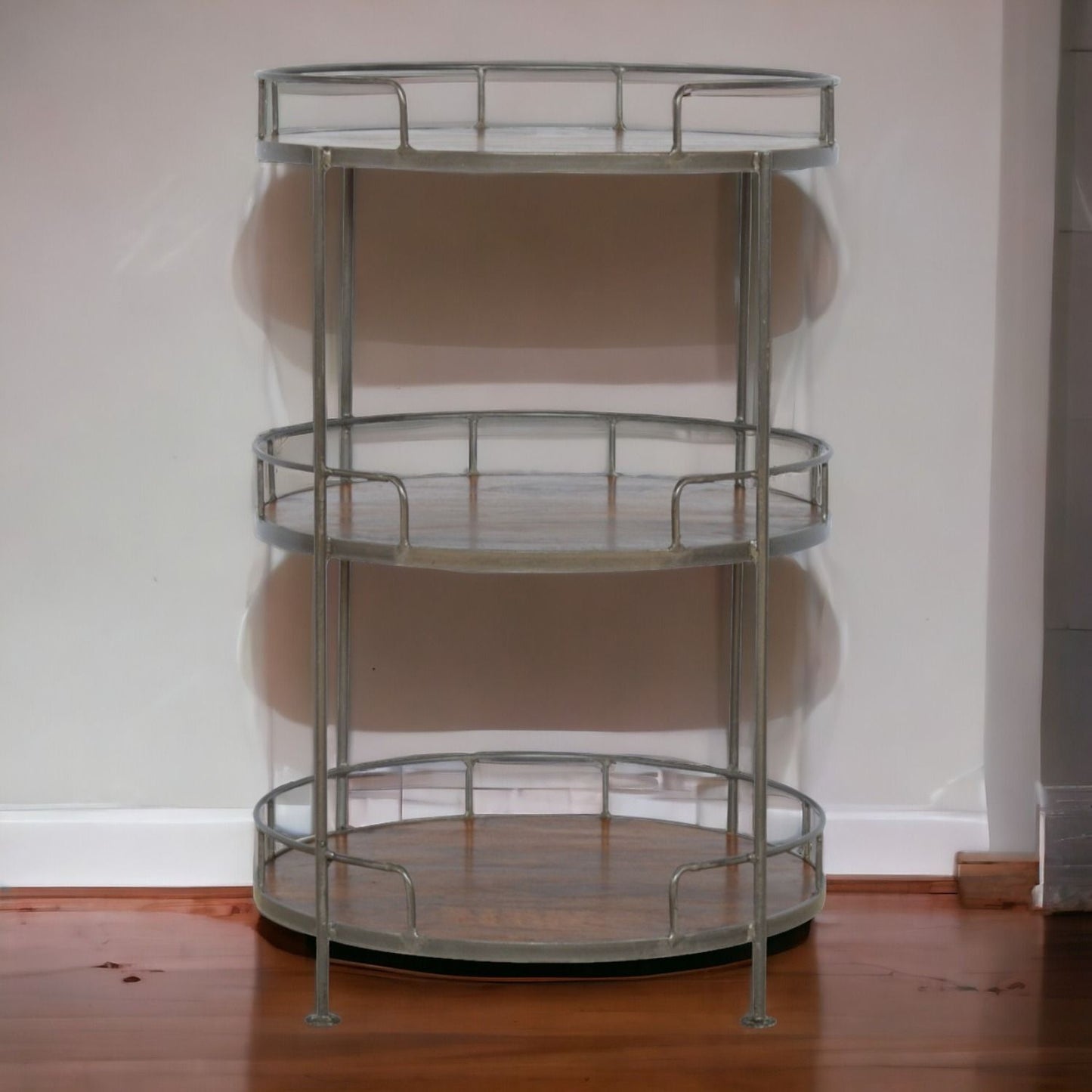 Industrial Round Butler Tray Table - Chestnut