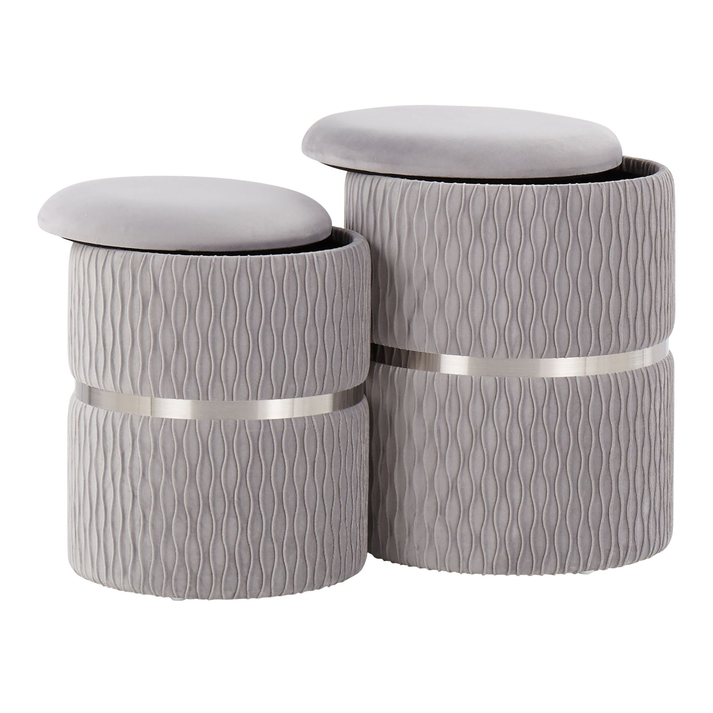 Cinch - Contemporary / Glam Nesting Ottoman Set - Chrome / Silver