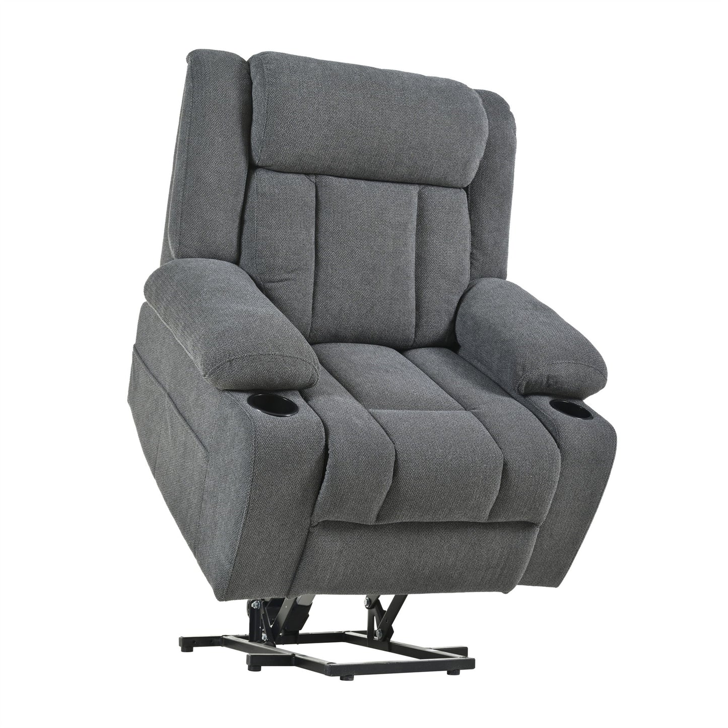Power Lift Recliner Chair With Extended Footrest, Remote Control, Cup Holders, And Side Pockets