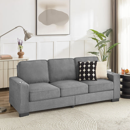 Modern Snowfleece Fabric 3 Seater Sofa With Cup Holder