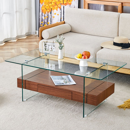 Modern 2 Tier Square Coffee Table, Elegant Marble Pattern