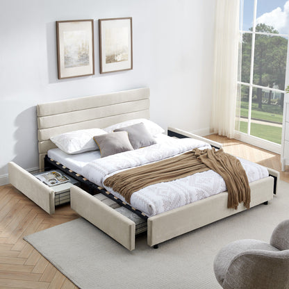 Modern Cushioned Bed Frame With Headboard And Drawers