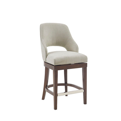 Counter Stool With Swivel Seat, Upholstery And Solid Wood Legs - Cream