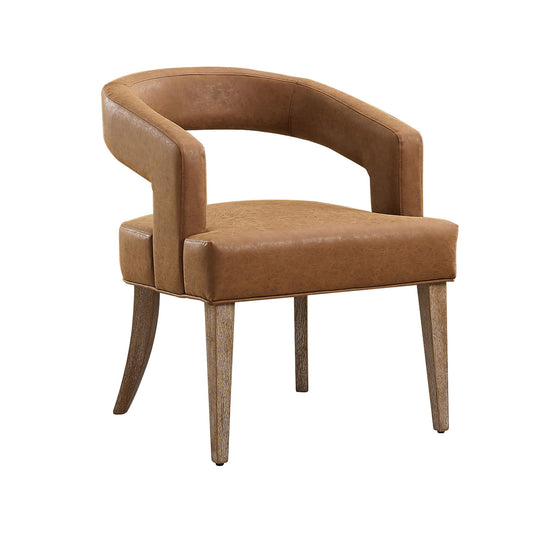 Wide Modern Barrel Open Back Upholstered Accent Chair With Weathered Solid Wood Legs