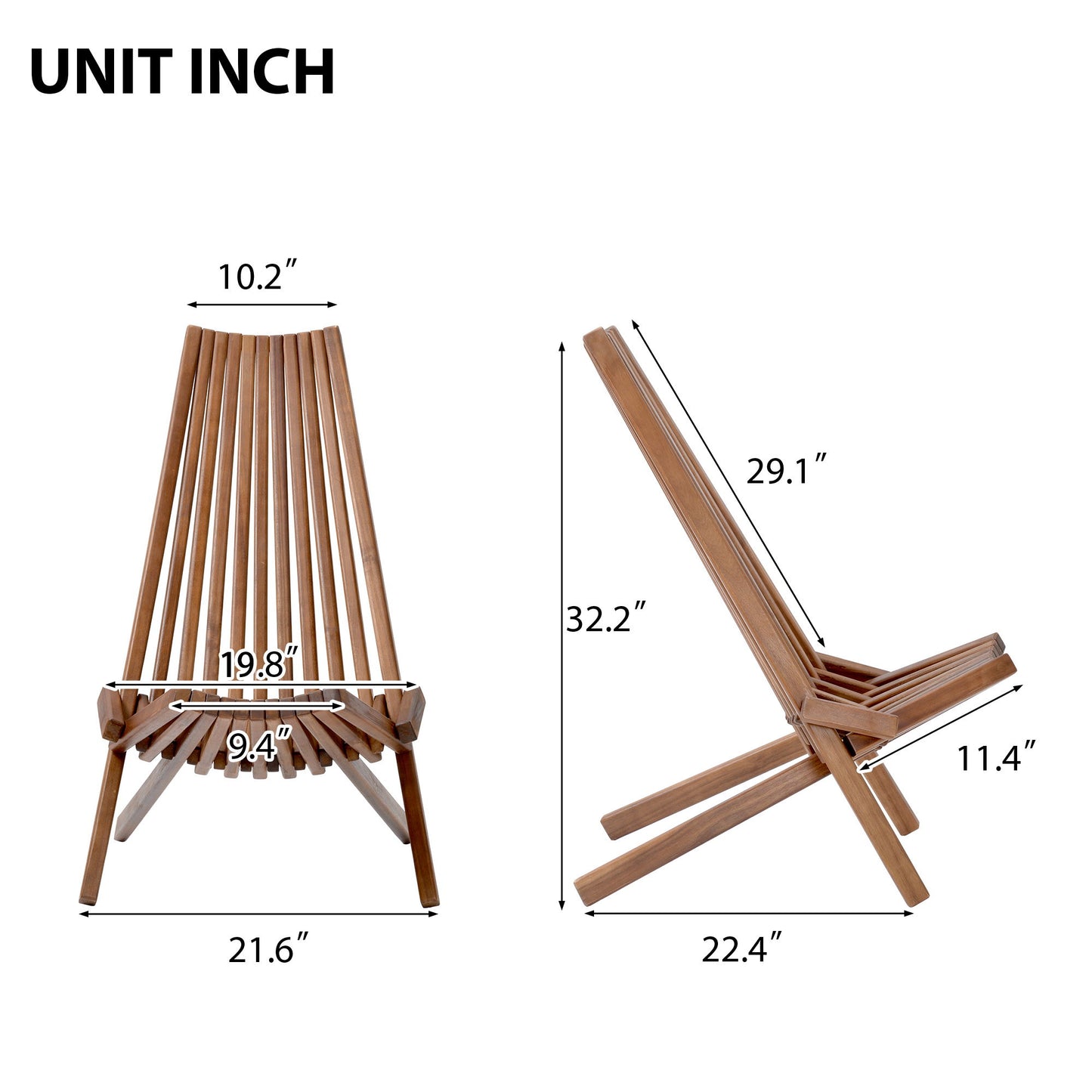 Folding Wood Chair, Portable Solid Wood Seating For Indoor Or Outdoor Use - Natural