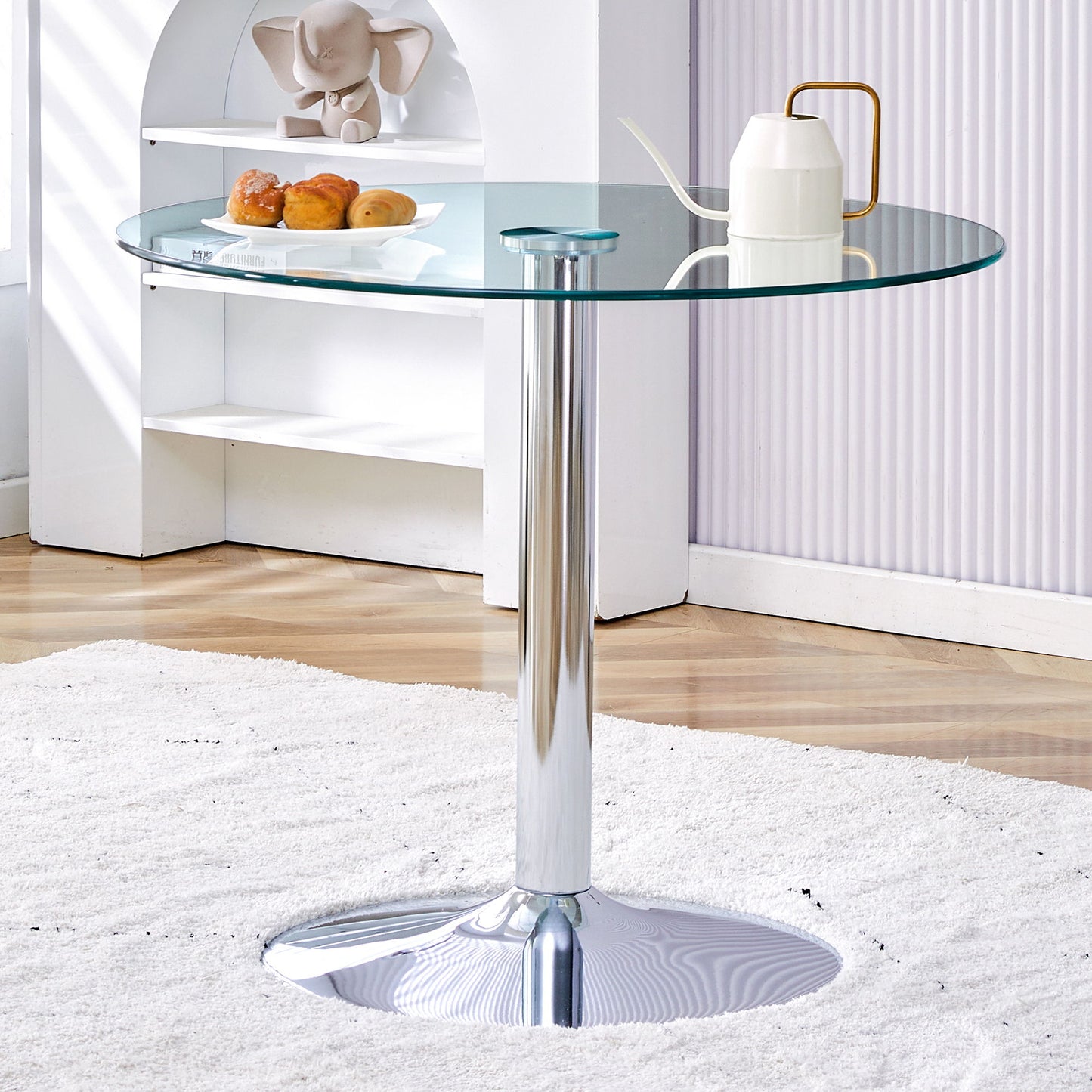 Modern Minimalist Round Dining Table With Glass Top