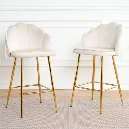 Elegant Shell Shape Velvet Bar Chair (Set of 2)