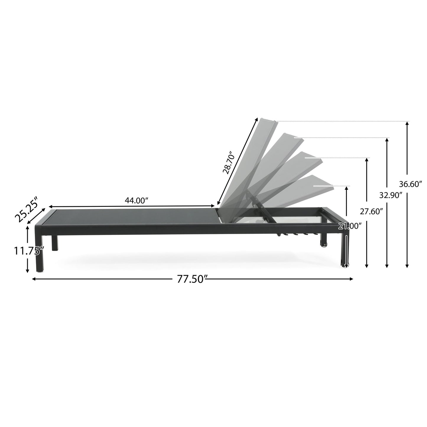 Outdoor Patio Chaise Lounge With 5 Reclining Positions