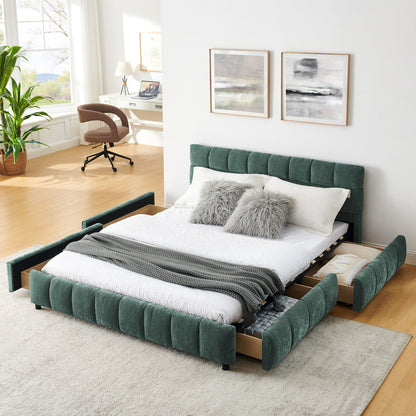 Modern Platform Bed Frame With Thick Chenille Fabric