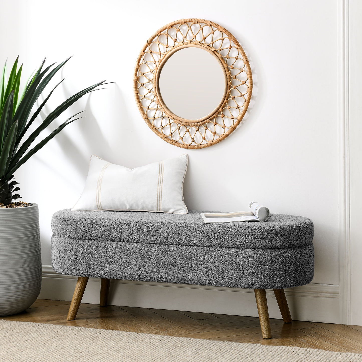 Ottoman Oval Storage Bench With Rubber Wood Legs