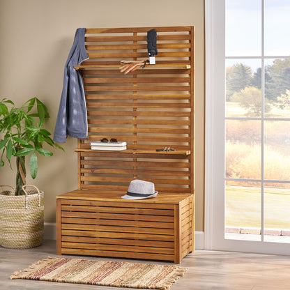 Storage Bench With Rack - Teak