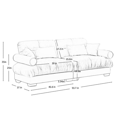 Modern Oversize Sofa With Cloud Like Comfort, Featuring Waist And Throw Pillows