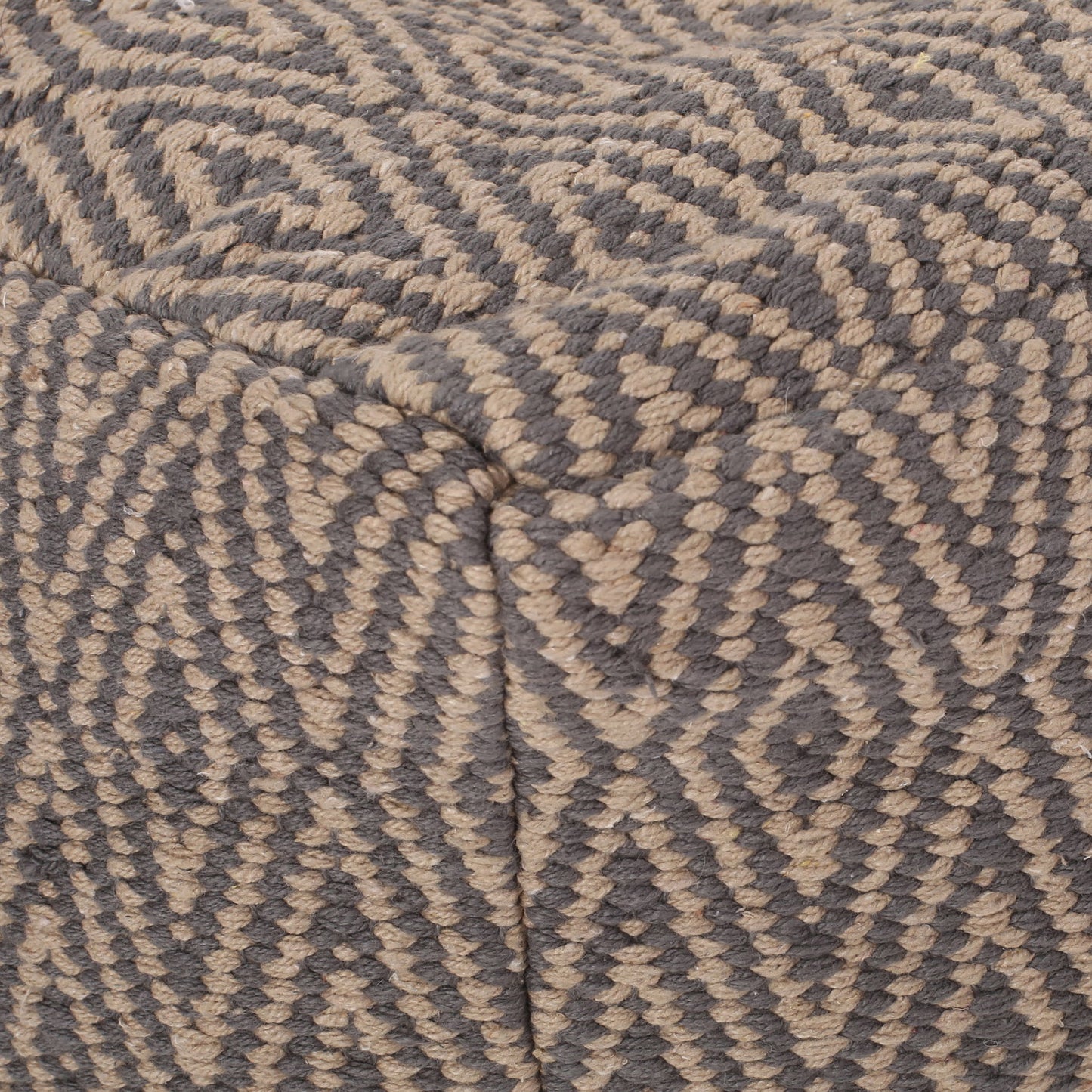 Amuleto - Hand Loomed Cotton Pouf - Dark Gray / Brown