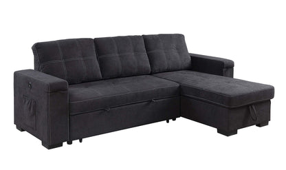Toby - Woven Fabric Reversible Sleeper Sectional Sofa With Storage Chaise Cup Holder Charging Ports And Pockets