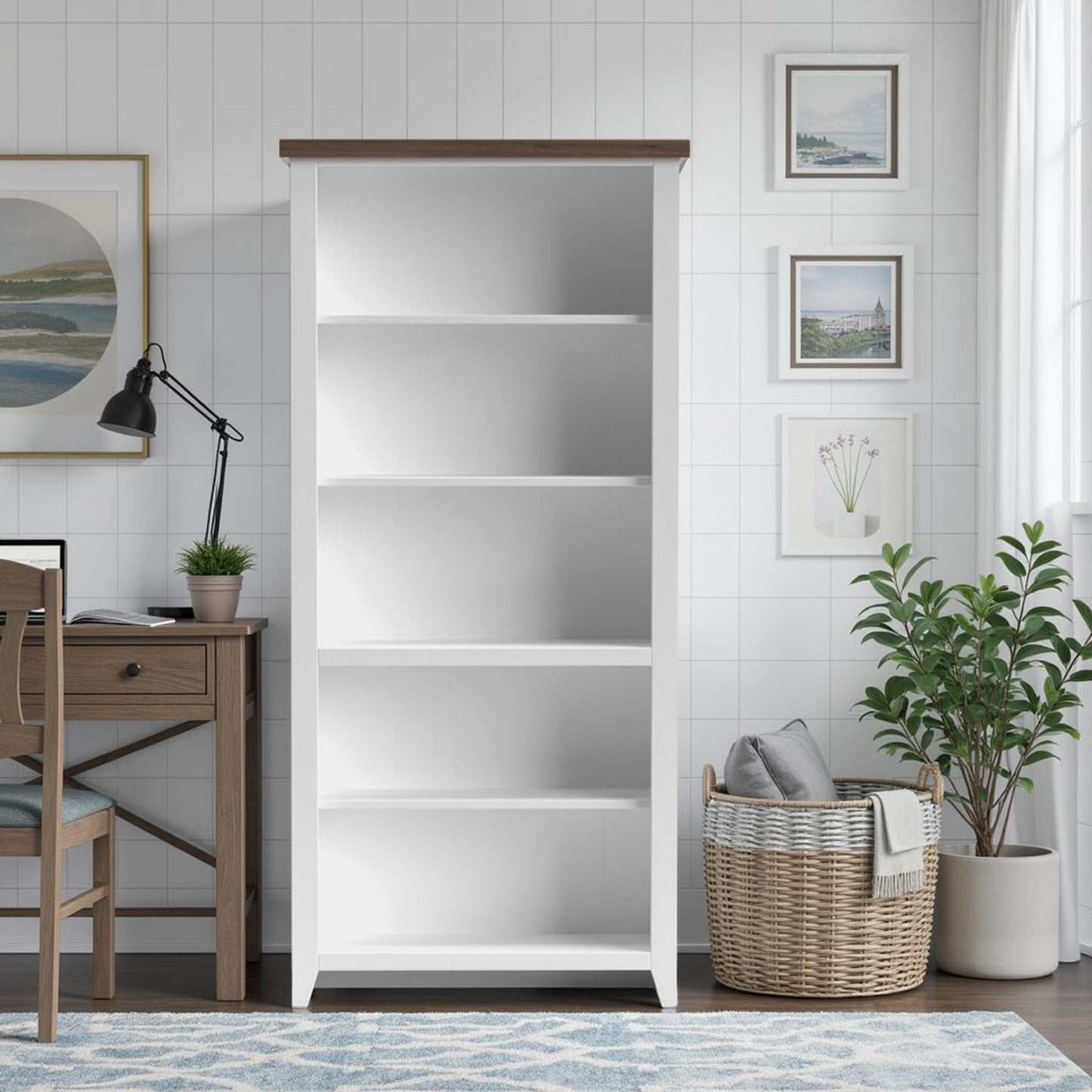 Hampton - High 5 Shelf Bookcase - Jasmine Whitewash / Barnwood