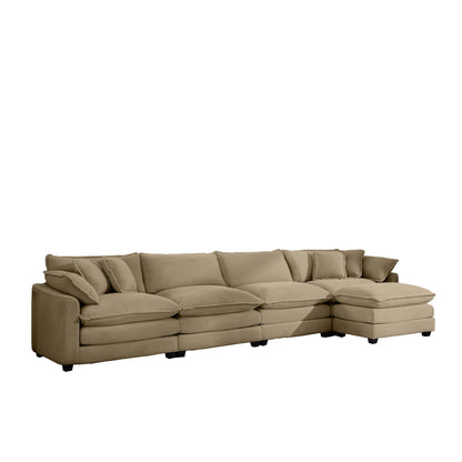 Modern Oversized Modular Cushion Sofa With Ottoman, Low Back, Deep Seating Sofa Set