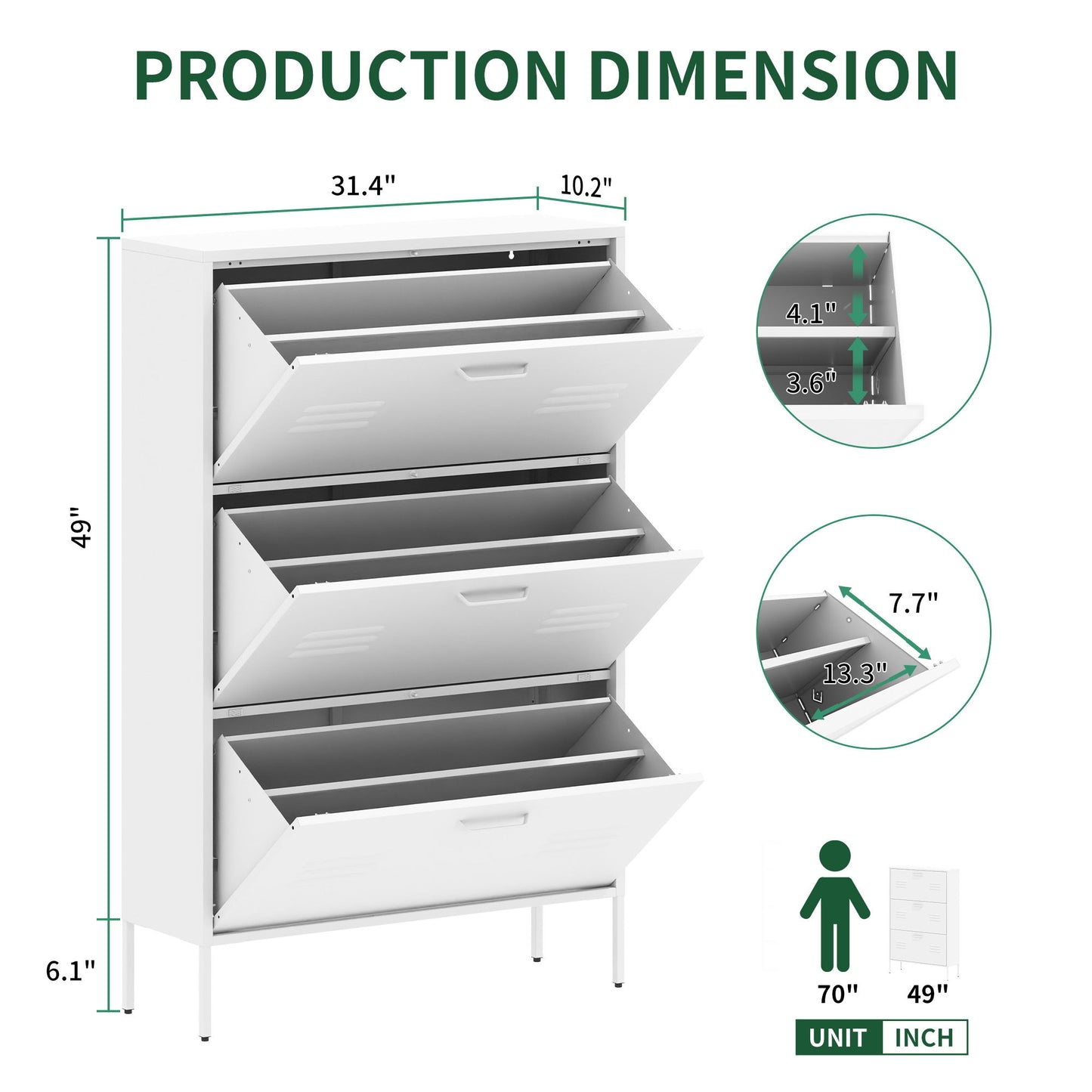 Modern Shoe Storage Cabinet With 3 Flip Drawers And Metal Frame For Entryway - Brushed Nickel