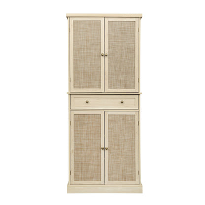 4 Door Storage Cabinet With 1 Drawer And 4 Adjustable Inner Shelves - Natural