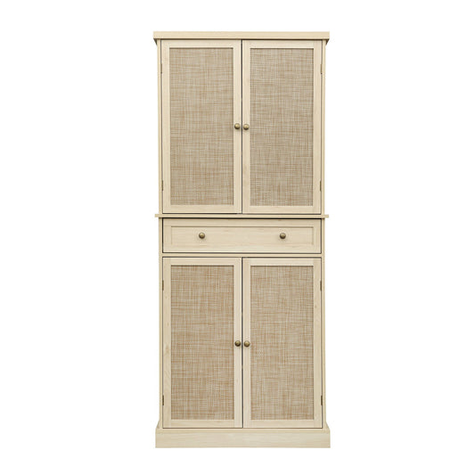4 Door Storage Cabinet With 1 Drawer And 4 Adjustable Inner Shelves - Natural
