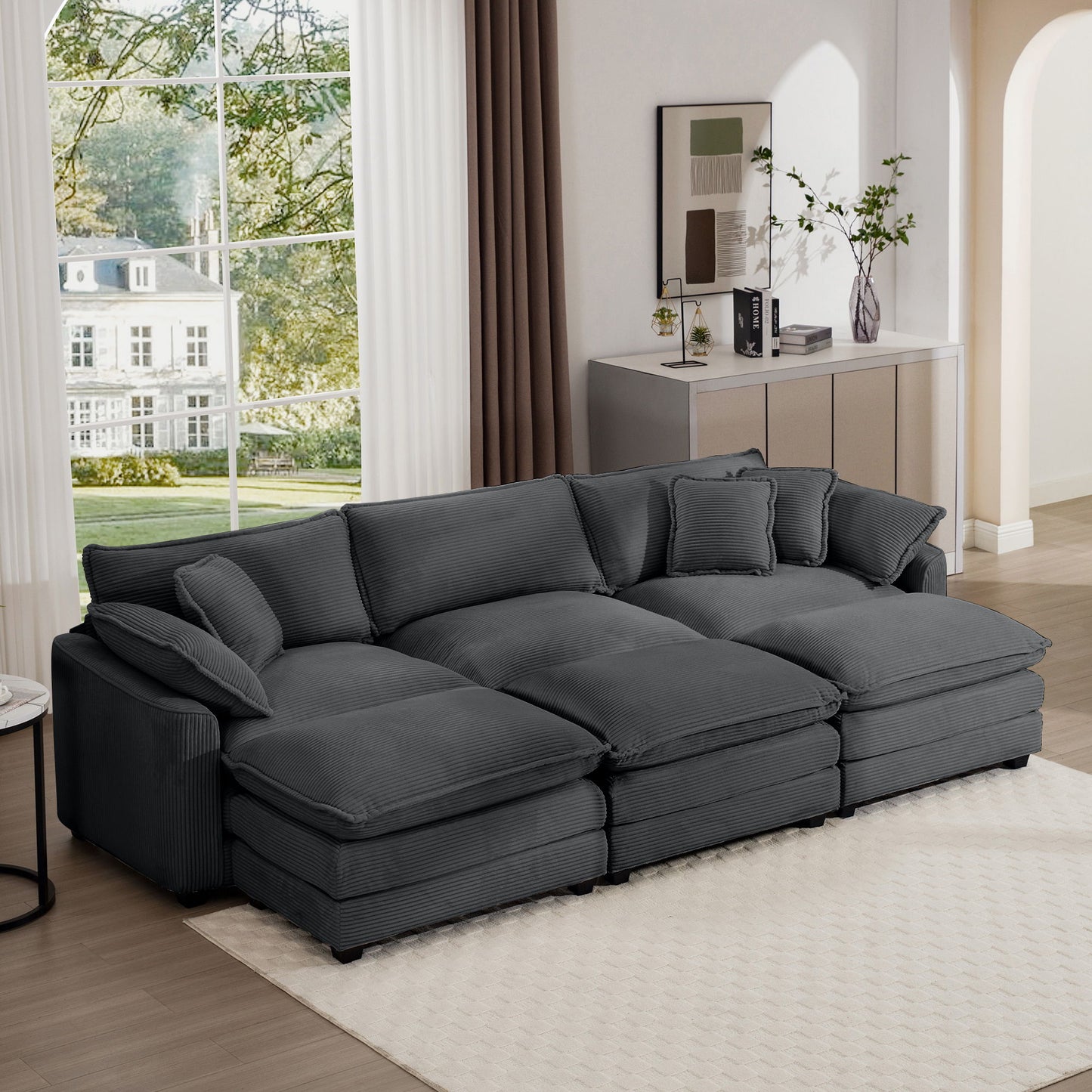 Modern Oversized Modular Cushion Sofa With Ottoman, Low Back, Deep Seating Sofa Set