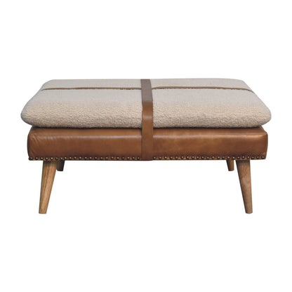 Buffalo - Large Square Hide Leather Footstool - Brown