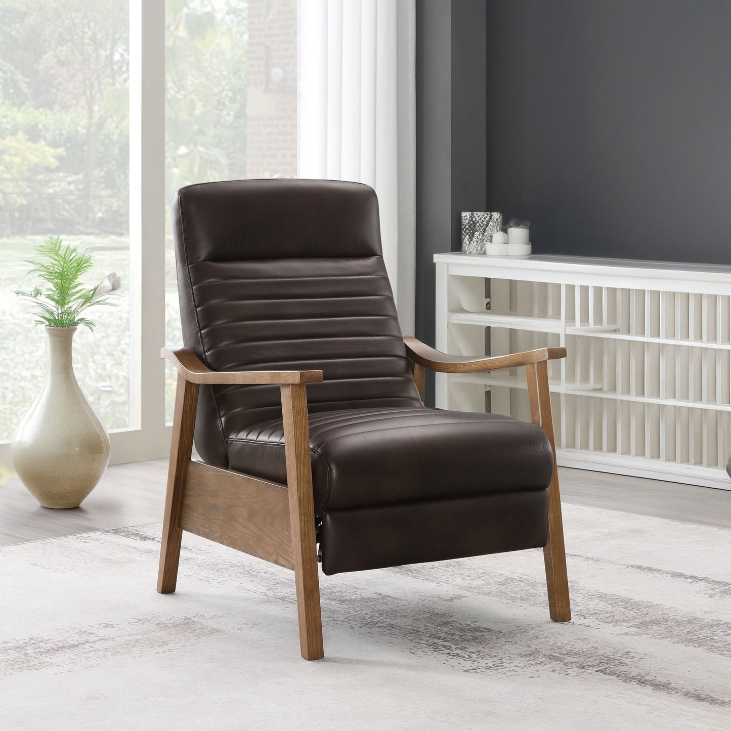 Asher - Modern Push Back Recliner With Wood Arms