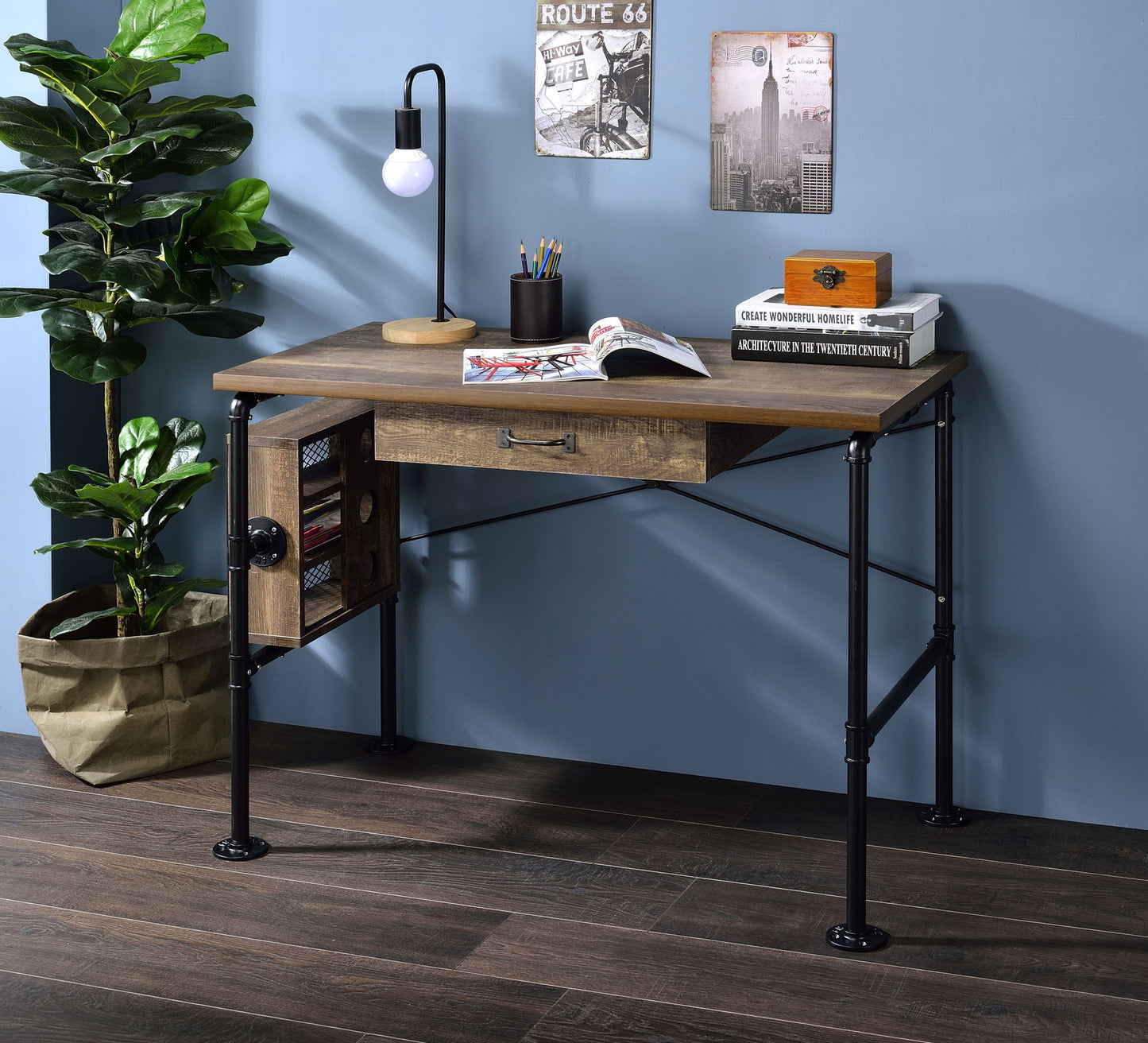 Endang - Writing Desk - Weathered Oak / Black