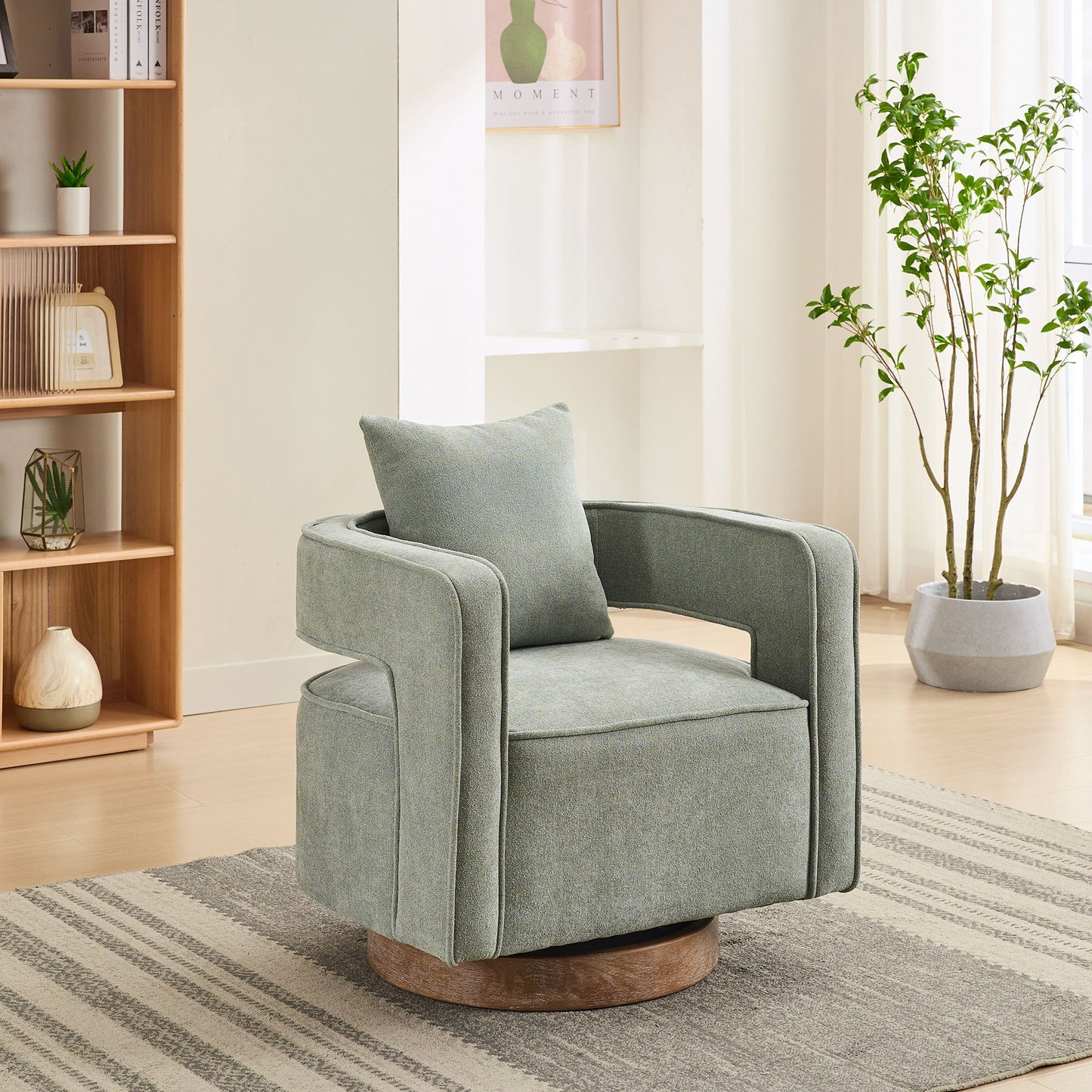 Swivel Accent Open Back Barrel Chair With Weathered Base