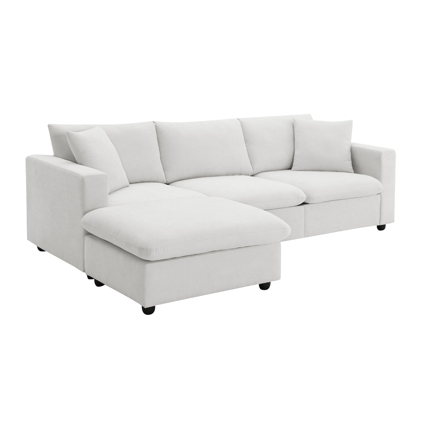 Modern Sectional Sofa With Throw Pillows, Cloud L Shaped Couch Set With Wide 4 Seat Comfy Couch Set With Movable Ottoman