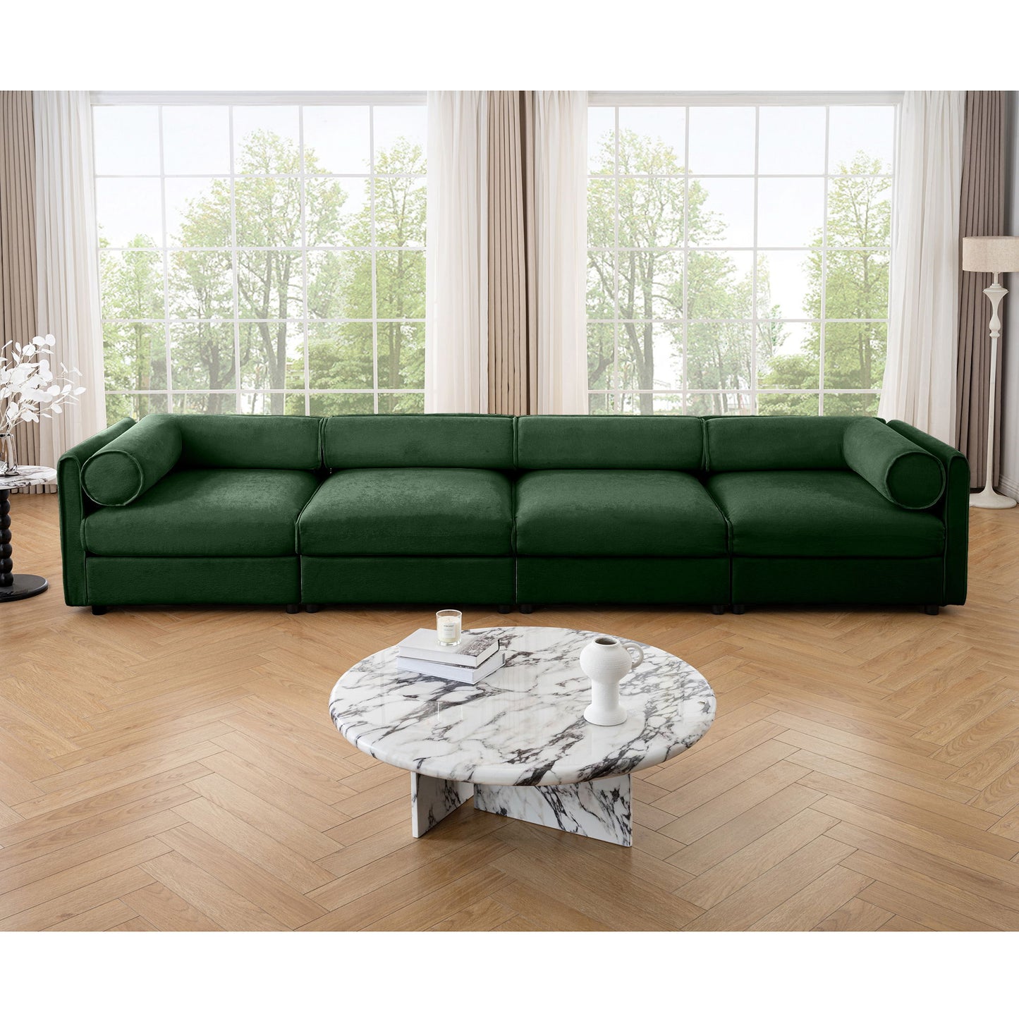 Stylish Chenille Sofa With Storage Seat And Cylindrical Backrest