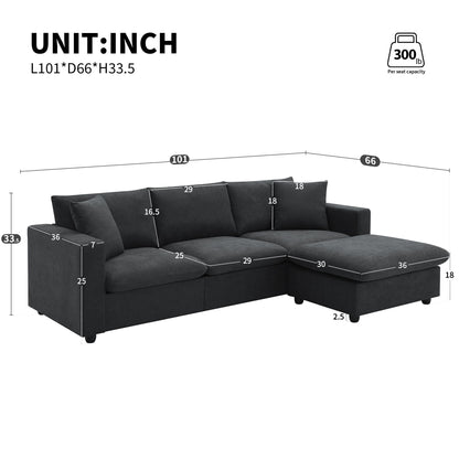 Modern Sectional Sofa With Throw Pillows, Cloud L Shaped Couch Set With Wide 4 Seat Comfy Couch Set With Movable Ottoman