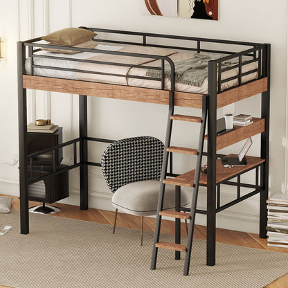Loft Bed With Built In Desk, Storage Shelf And Ladder