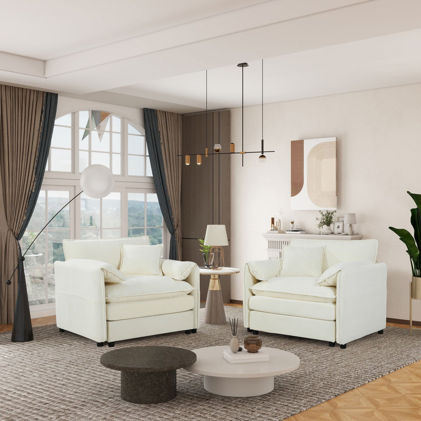 Modern Chenille Oversized Accent Chair, Comfy Single Sofa With Large Seat (Set of 2)