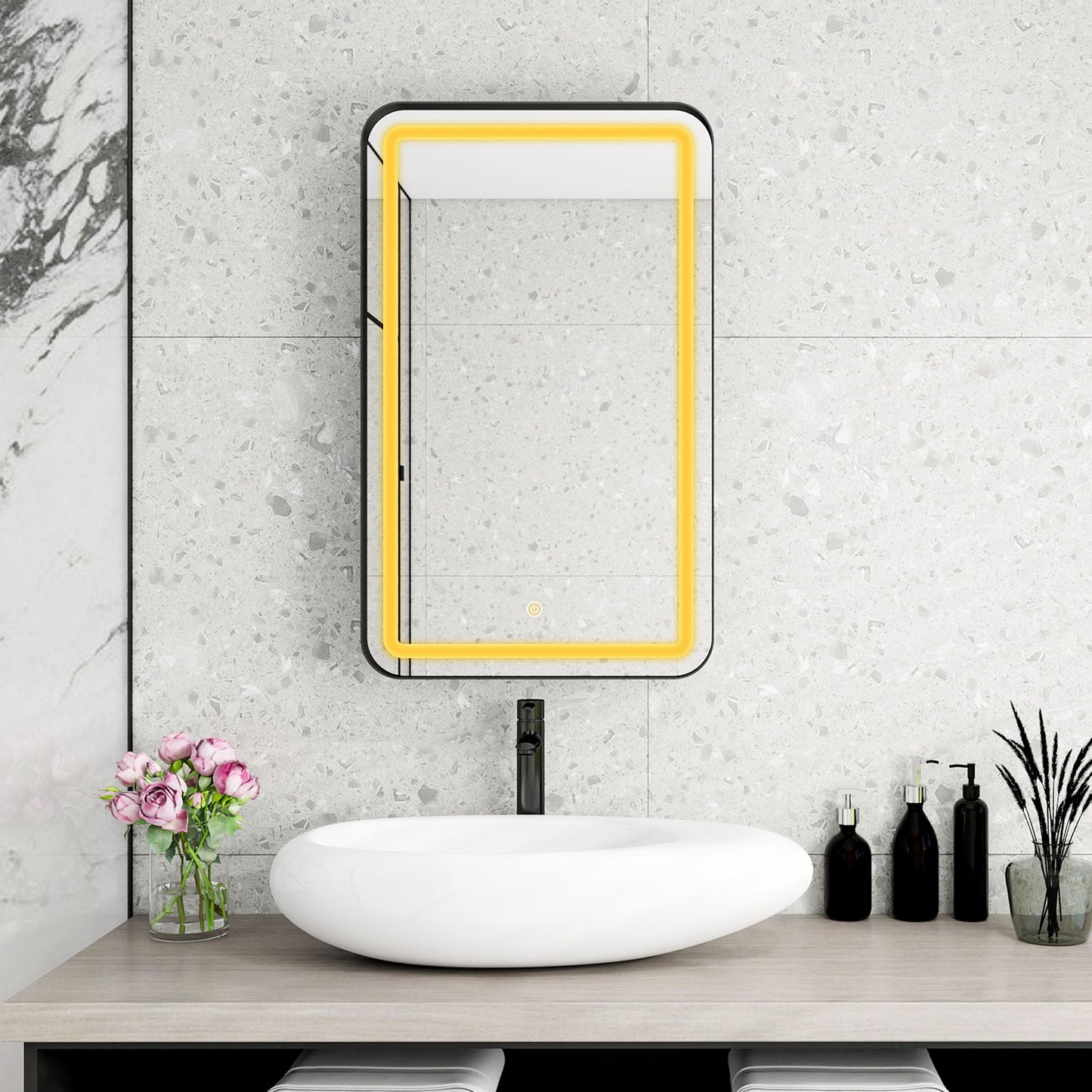 Rectangle Medicine Cabinet Mirror Bathroom Mirror With Storage Wall Mounted Medicine Mirror Cabinet With LED - Black