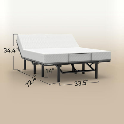 Adjustable Bed Base Frame With Head And Foot Incline, Quiet Motor, Queen Size Steel, Dual USB A, C Ports - Black