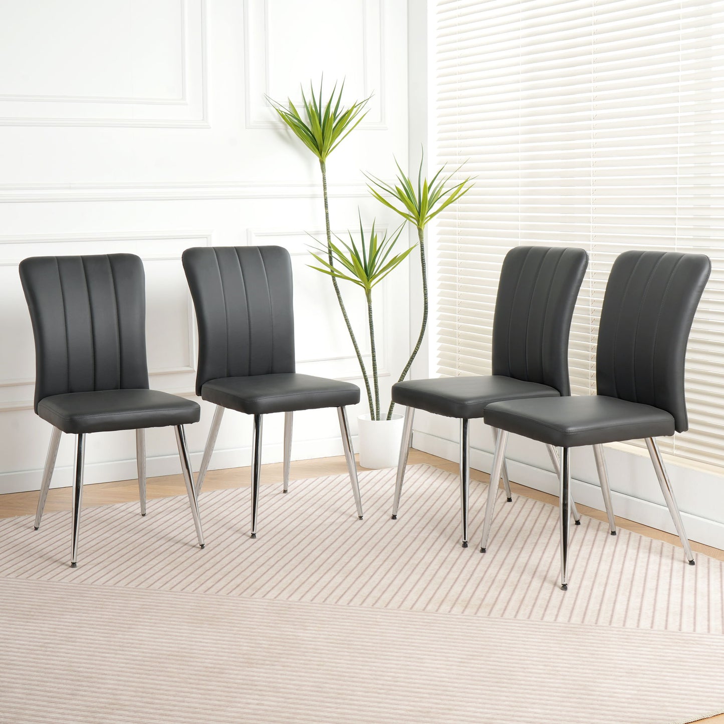 Modern Dining Chair With Electroplated Metal Legs (Set of 4)