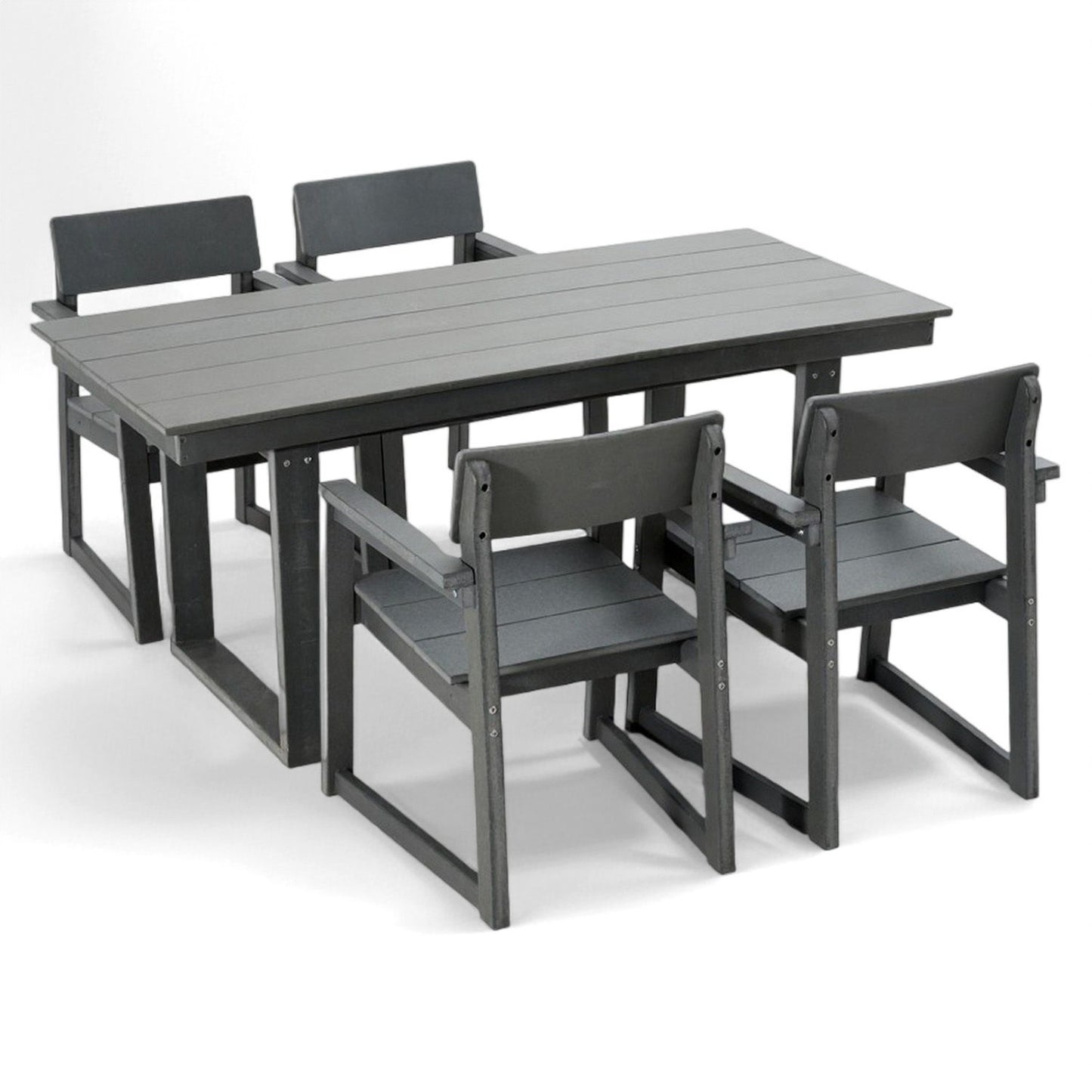 5 Piece Outdoor Dining Set For 4, Patio Table With Umbrella Hole And 4 Armrest Chairs For Backyard - Gray