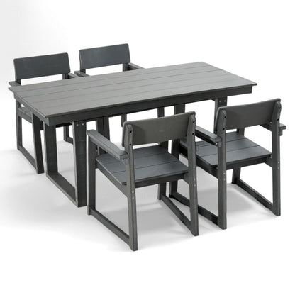 5 Piece Outdoor Dining Set For 4, Patio Table With Umbrella Hole And 4 Armrest Chairs For Backyard - Gray