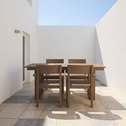 5 Piece Outdoor Dining Set For 4, Patio Table With Umbrella Hole And 4 Armrest Chairs For Backyard, Lawn, Deck, Or Poolside - Brown