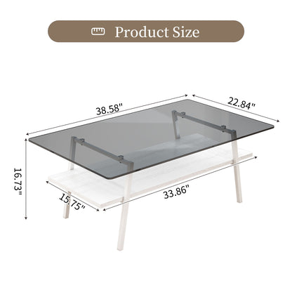 Rectangle Coffee Table, Tempered Glass Tabletop With Metal Legs