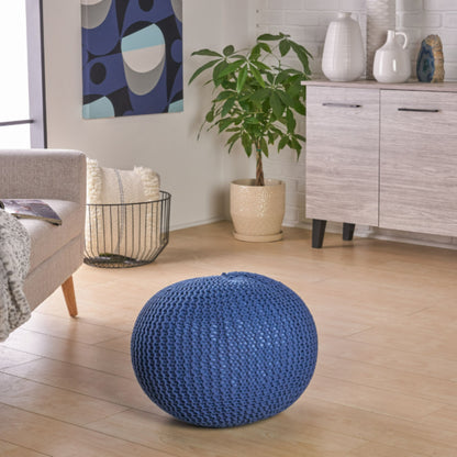 Bordeaux - Knitted Cotton Round Pouf, Versatile Ottoman And Floor Cushion