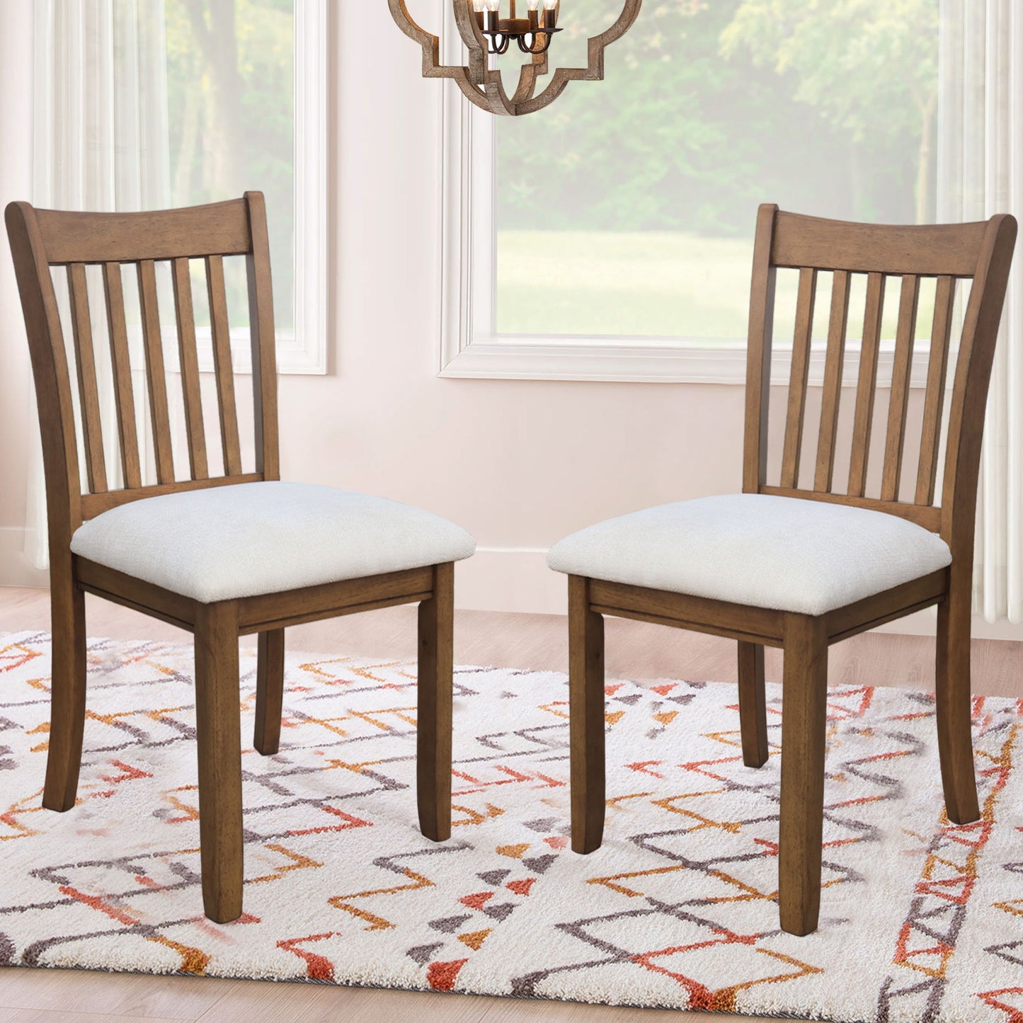 Modern Dining Chair, Wooden Back, Cushion Seats (Set of 2)
