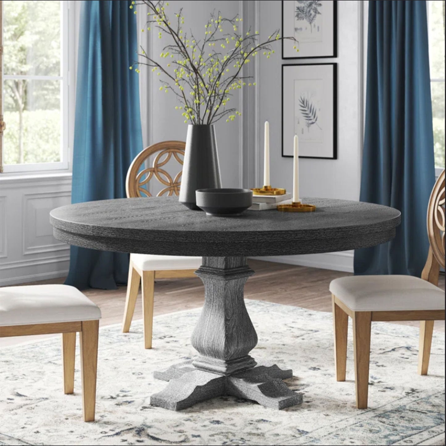 Rustic Extendable Dining Table With Pedestal Base - Gray