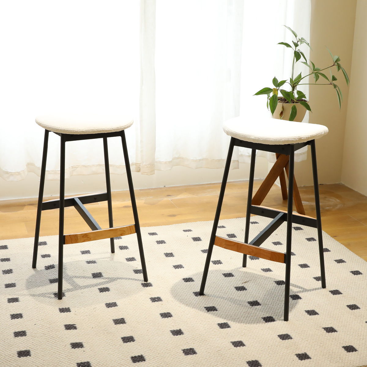 Modern Bar Stools Comfortable & Stylish, Soft Fabric Upholstered, Backless (Set of 2)