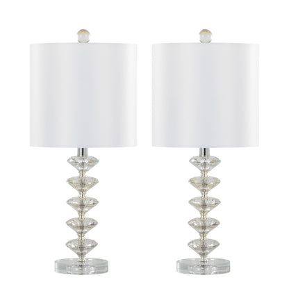 Diamond - Stacked Contemporary Crystal Table Lamp (Set of 2) - Clear / Off White / Chrome