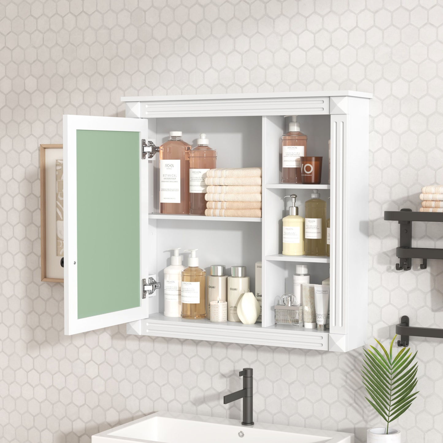Bathroom Medicine Cabinet With Mirror, Wall Mounted Mirror Cabinet With Storage Organizer, Over The Toilet Storage White Storage Cabinet For Bathroom - White
