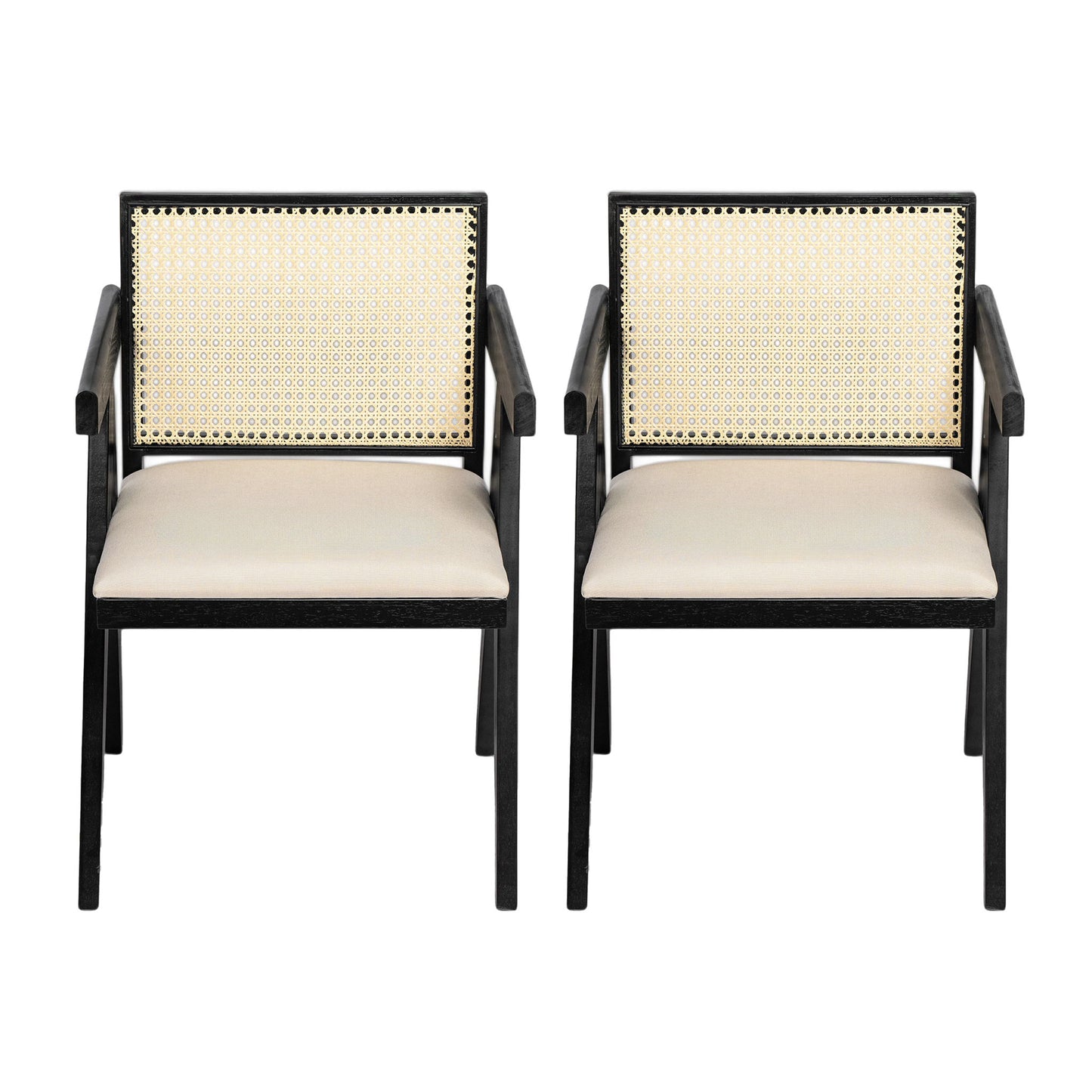 Chandigarh Farmhouse Style Cane Upholstered Dining Chairs (Set of 2)